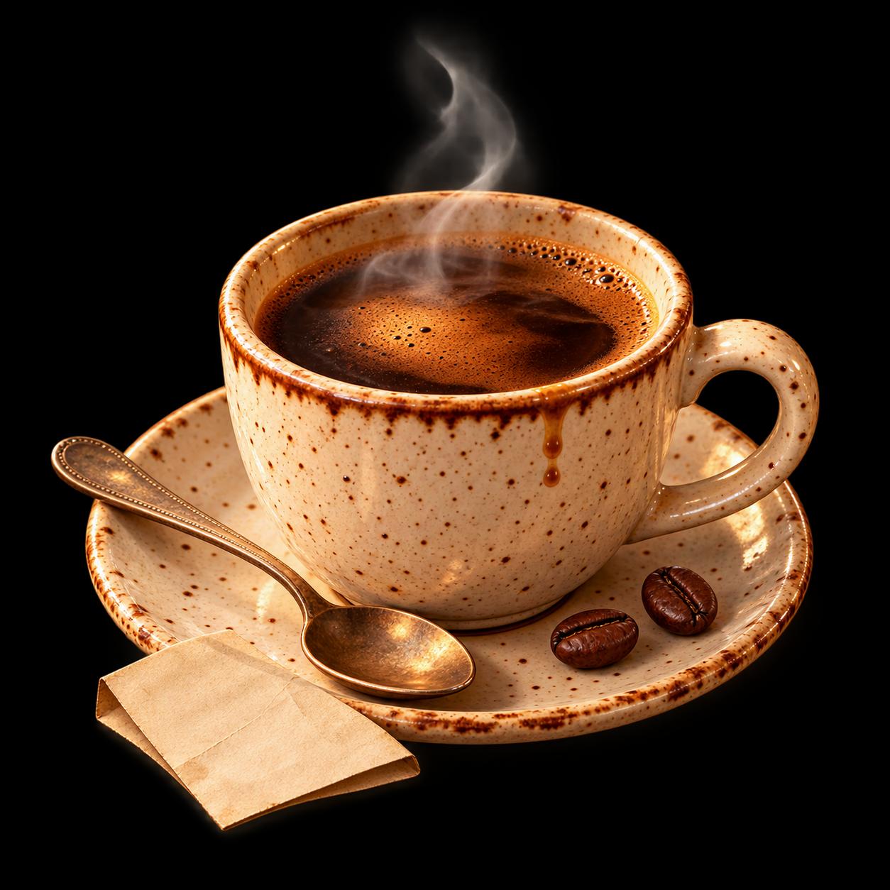 Een vers Redactiebakkie met koffiebonen en een briefje